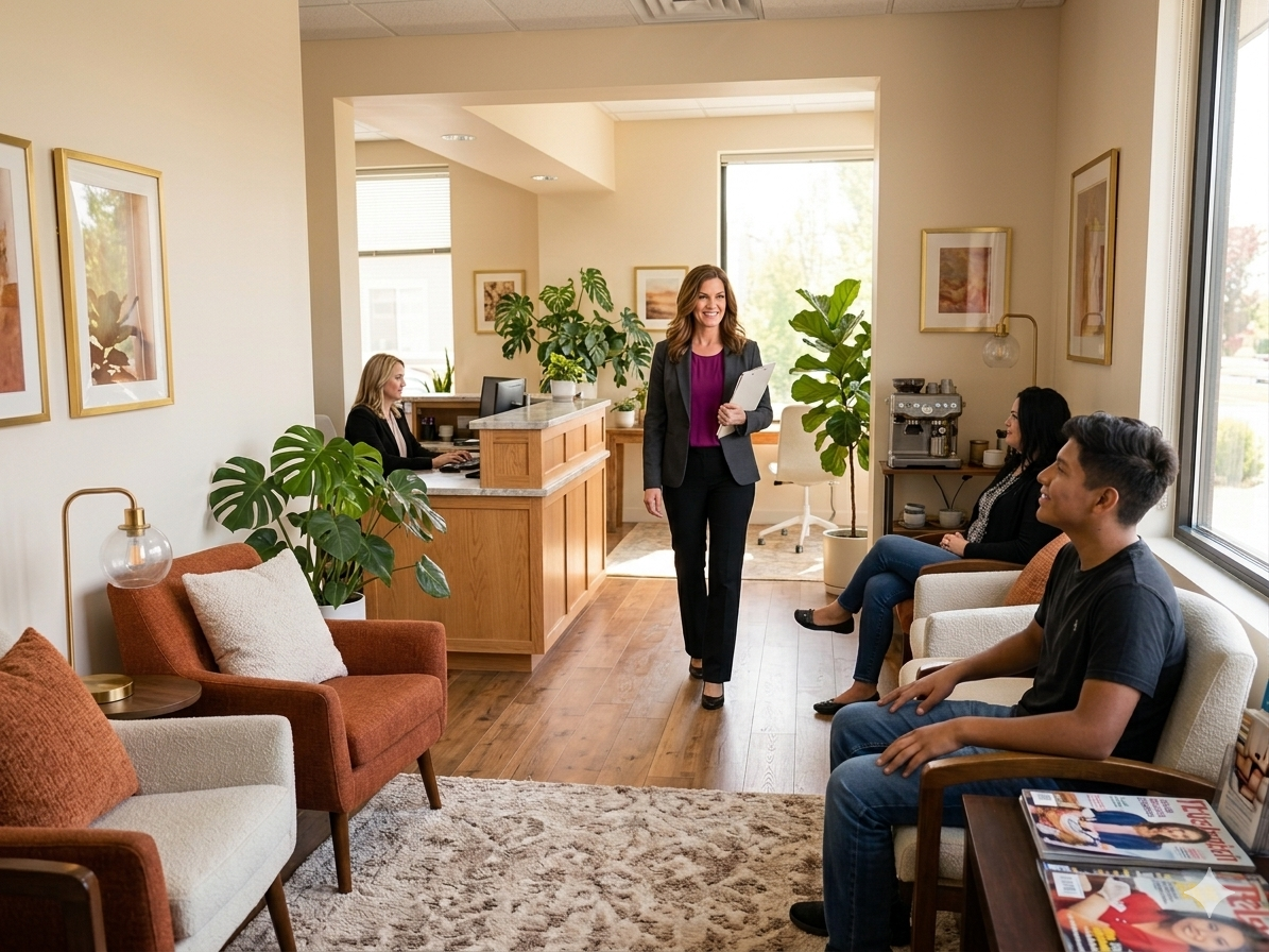 Janae Cox, PMHNP welcoming a patient to the Redlands office